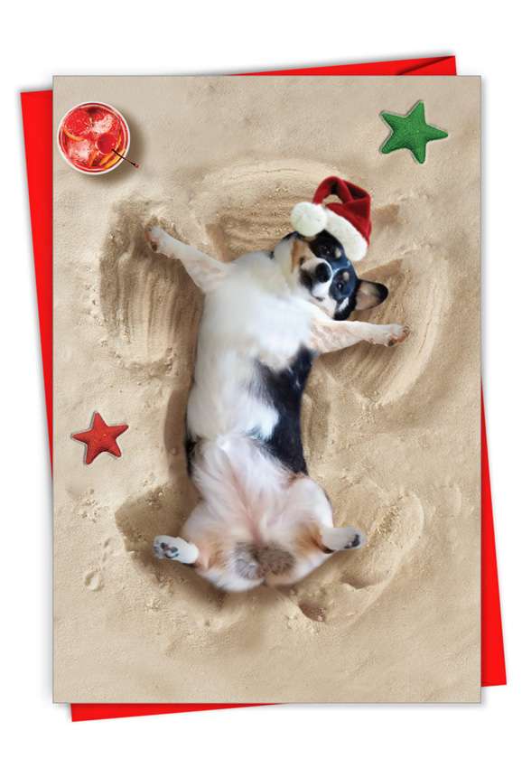 Creative Merry Christmas Printed Card From NobleWorksCards.com - Holiday Sand Angels - Dog