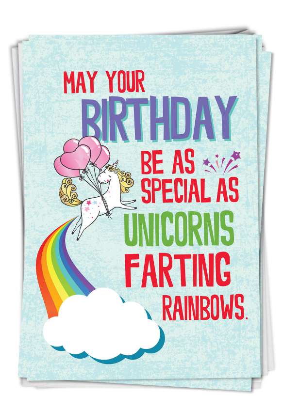 Funny Birthday Paper Card From NobleWorksCards.com - Unicorns and Rainbows