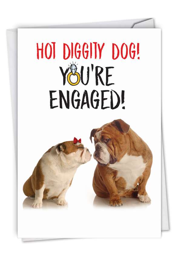 Humorous Engagement Paper Greeting Card From NobleWorksCards.com - Engaged Dogs