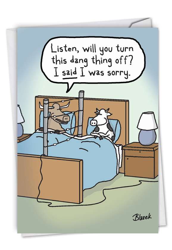 Humorous Sorry Card By Dave Blazek From NobleWorksCards.com - Cow Fence