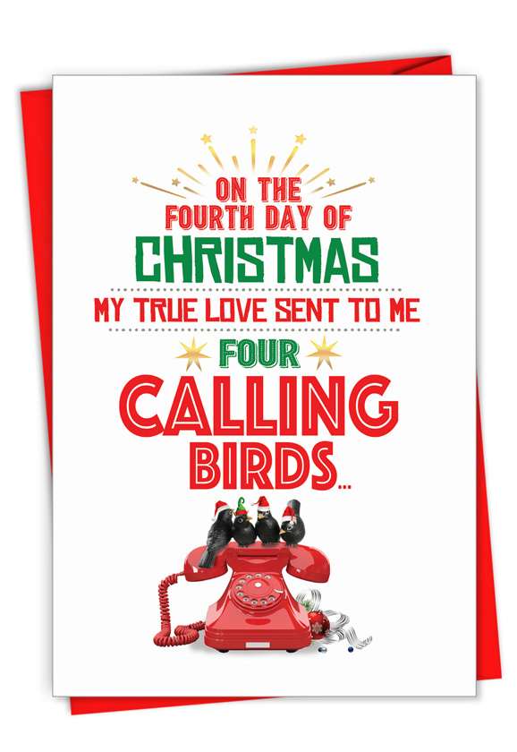 Four Calling Birds: Humorous Merry Christmas Paper Card