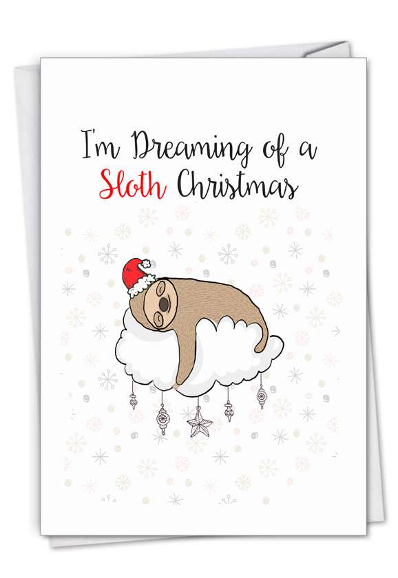 Creative Merry Christmas Printed Greeting Card From NobleWorksCards.com - Punny Holidays - Sloth