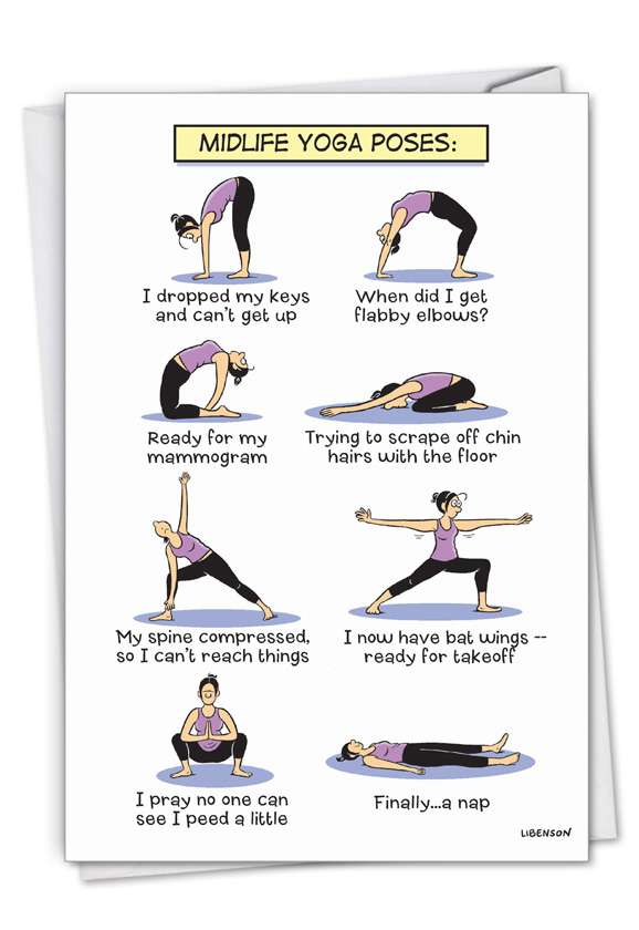 Funny Birthday Paper Card By Terri Libenson From NobleWorksCards.com - Midlife Yoga Poses