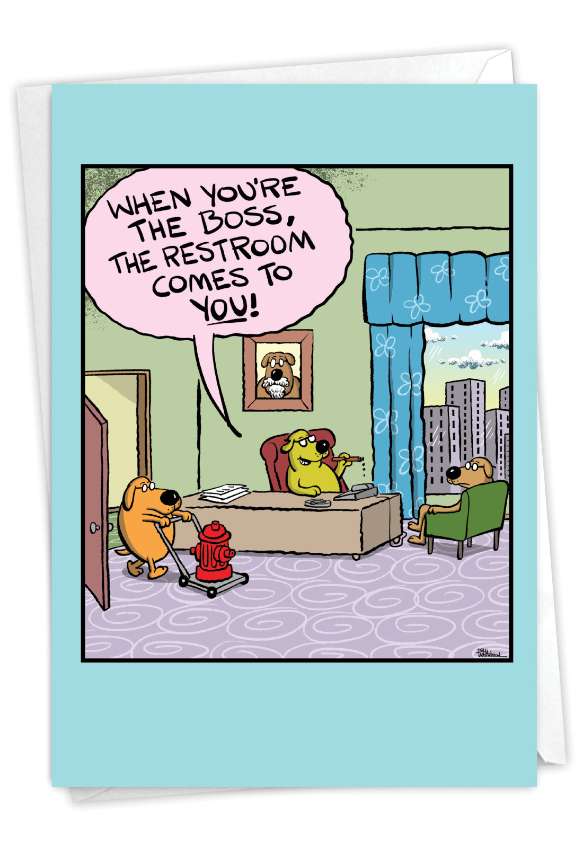 Funny Boss's Day Paper Greeting Card By Bill Whitehead From NobleWorksCards.com - Boss Bathroom