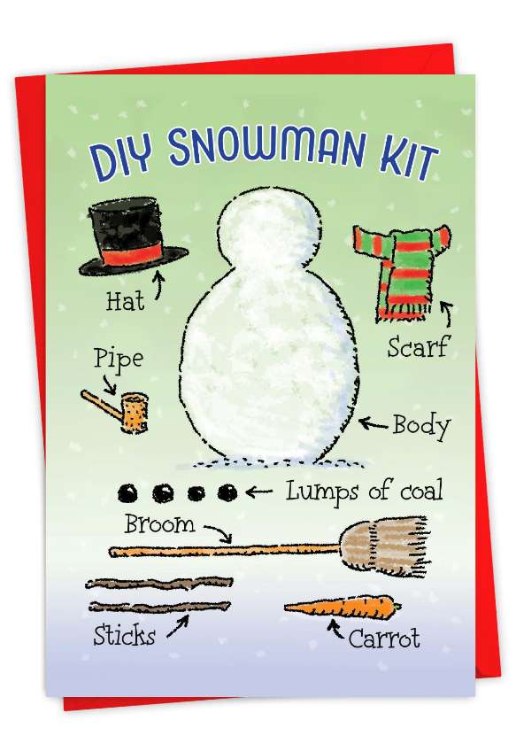 Hilarious Merry Christmas Printed Greeting Card By Gibson Carothers From NobleWorksCards.com - DIY Snowman Kit