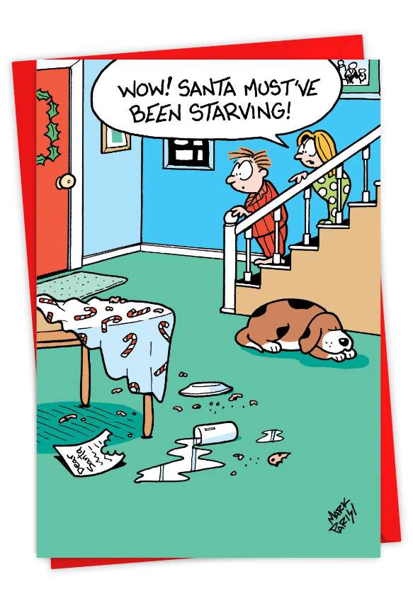 Funny Merry Christmas Paper Greeting Card By Mark Parisi From NobleWorksCards.com - Starving Santa