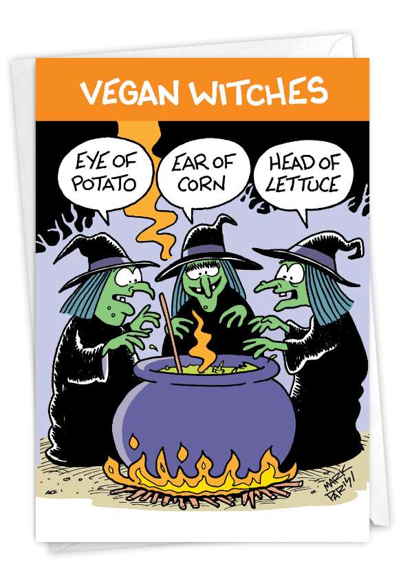 Funny Halloween Card By Mark Parisi From NobleWorksCards.com - Vegan Witches
