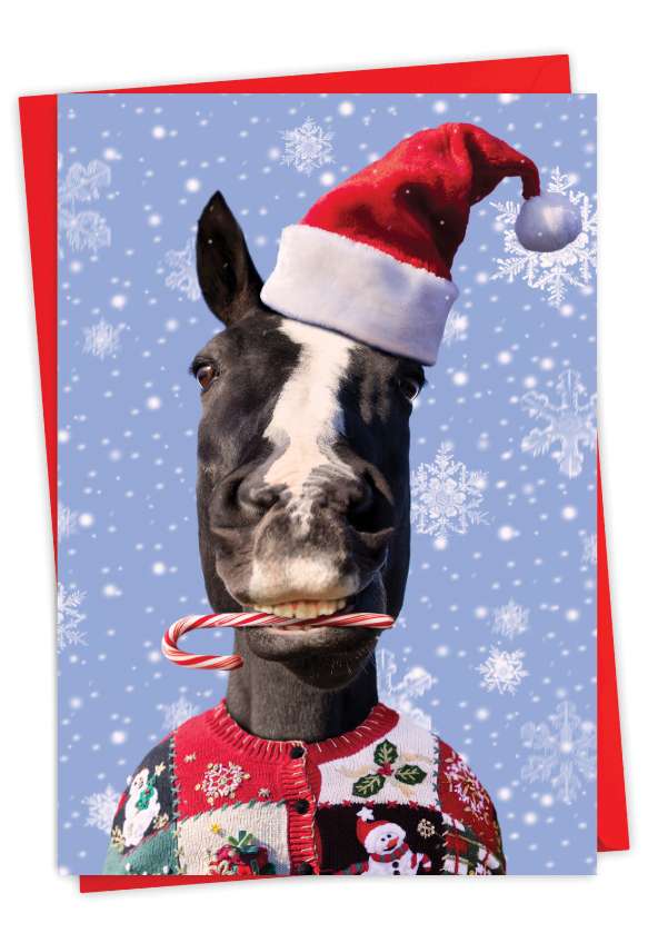 Funny Merry Christmas Paper Card By Michael Quackenbush From NobleWorksCards.com - Holiday Horse