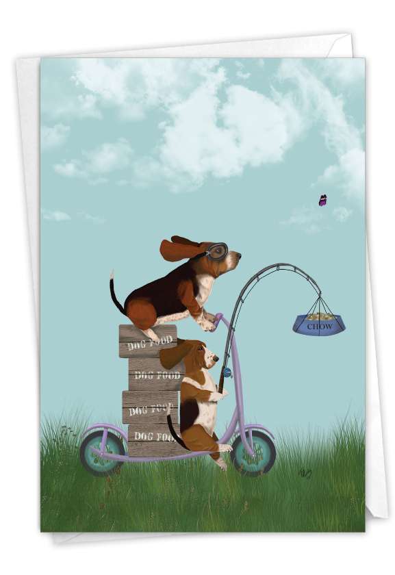 Artful Bon Voyage Paper Card By World Art Group From NobleWorksCards.com - Bike Chaser Pups