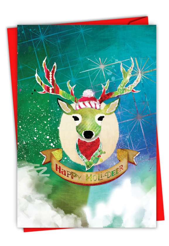 Beautiful Merry Christmas Paper Card By Haley Art & Design From NobleWorksCards.com - Sassy Seasonal Animals-Deer