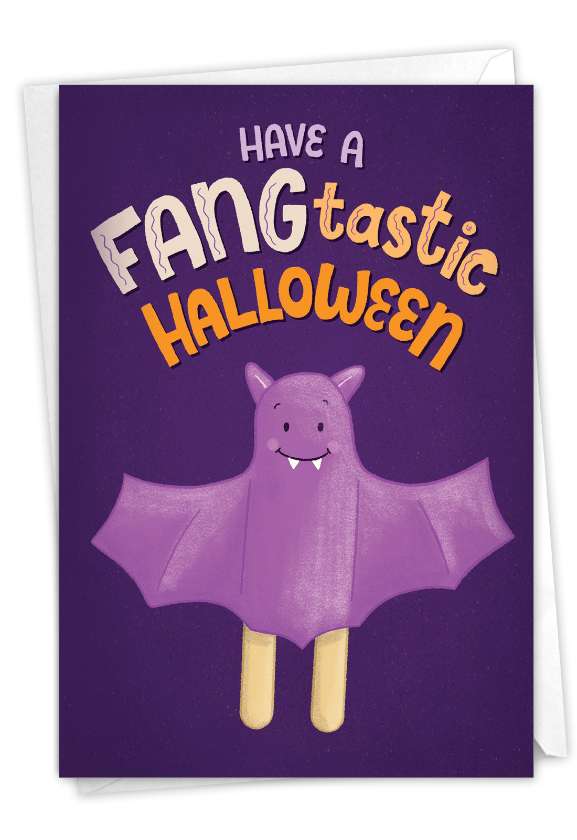 Stylish Halloween Paper Greeting Card By Jennifer Hines From NobleWorksCards.com - Trick or Treat Puns-Bat