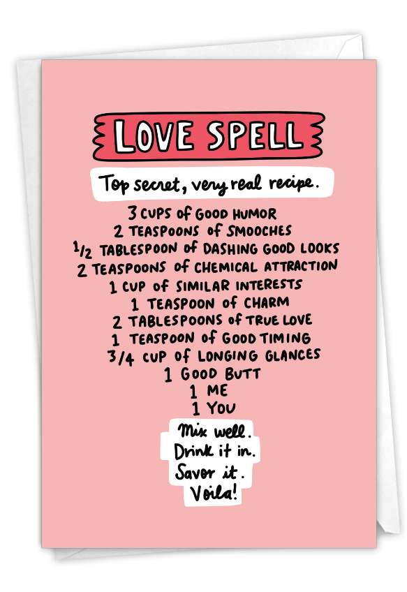 Hilarious Valentine's Day Printed Greeting Card By Angela Chick From NobleWorksCards.com - Love Spell