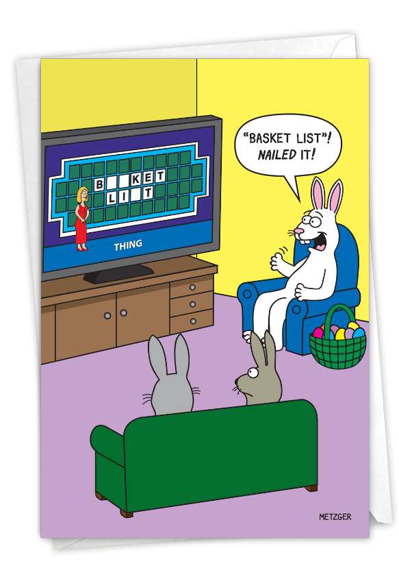 Humorous Easter Paper Greeting Card By Scott Metzger From NobleWorksCards.com - Basket List