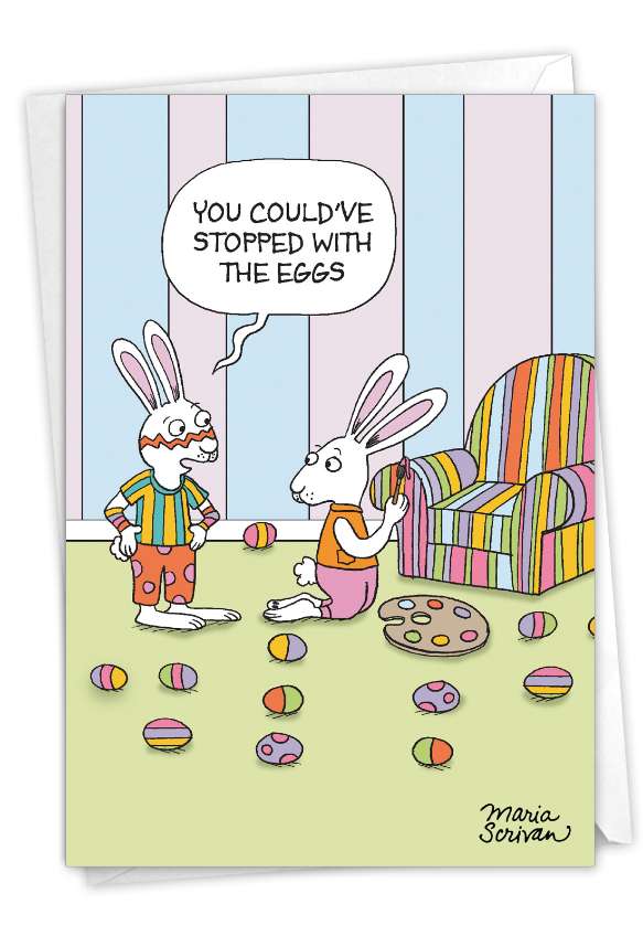 Humorous Easter Paper Greeting Card By Maria Scrivan From NobleWorksCards.com - Painted Chair
