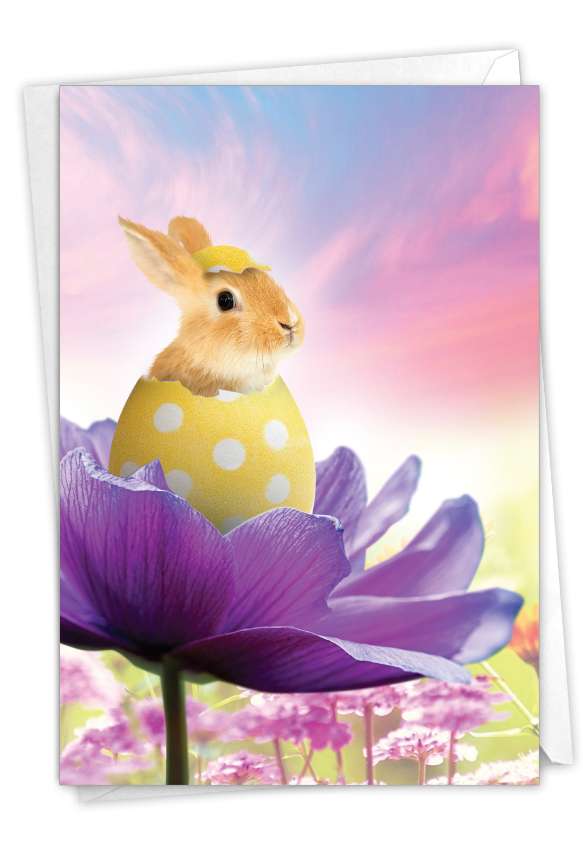 Artful Easter Paper Greeting Card From NobleWorksCards.com - Hatching Rabbits-Flower