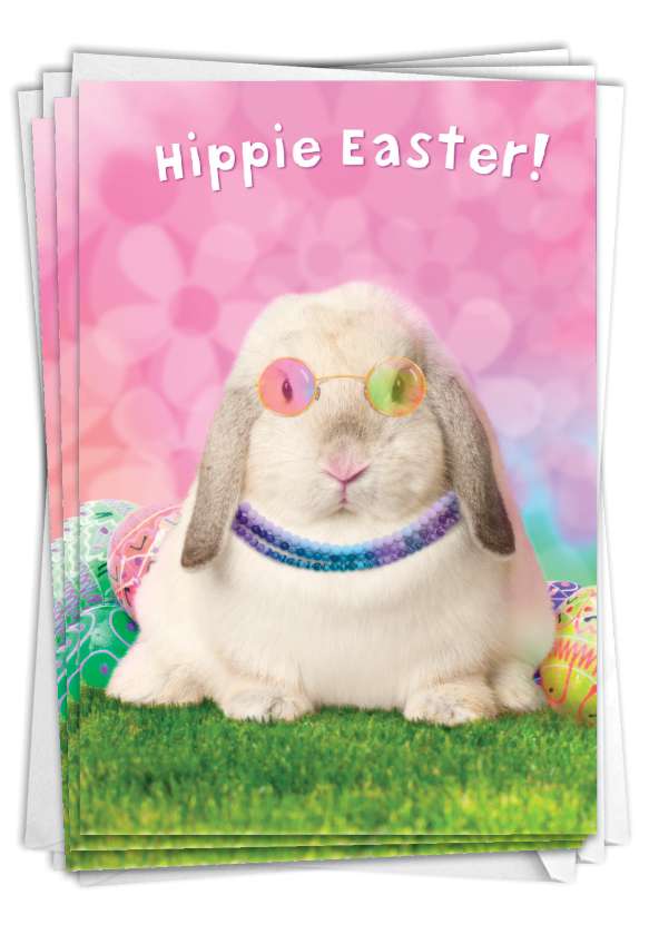 Humorous Easter Paper Card By Michael Quackenbush From NobleWorksCards.com - Hippie Rabbit