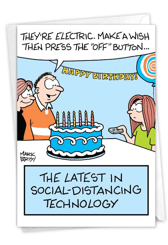 Funny Birthday Paper Greeting Card By Mark Parisi From NobleWorksCards.com - Electric Candles