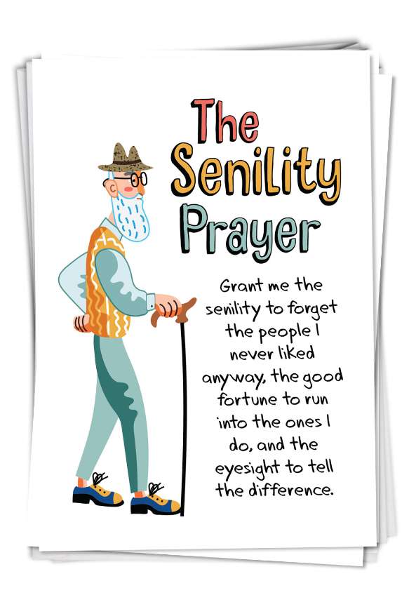 Hilarious Birthday Greeting Card From NobleWorksCards.com - Man's Senility Prayer