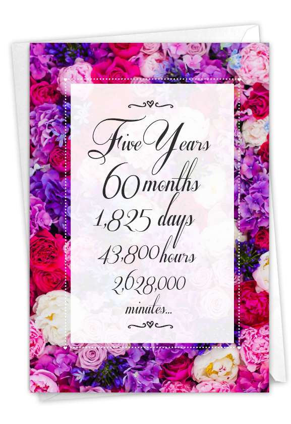 Humorous Milestone Anniversary Paper Greeting Card From NobleWorksCards.com - 5 Year Time Count
