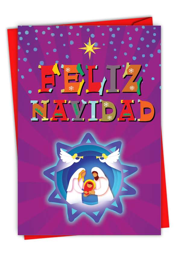 Artistic Merry Christmas Printed Greeting Card From NobleWorksCards.com - Spanish Season's Greetings