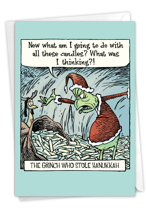Funny Chanukah Paper Card By Dan Piraro From NobleWorksCards.com - Stolen Hanukkah