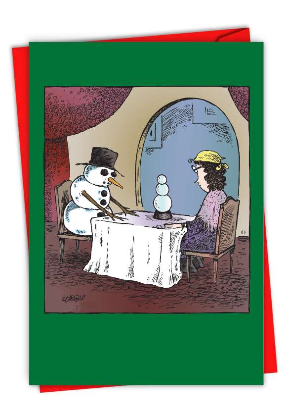 Humorous Merry Christmas Paper Card By Dave Coverly From NobleWorksCards.com - Snowman Fortune Teller