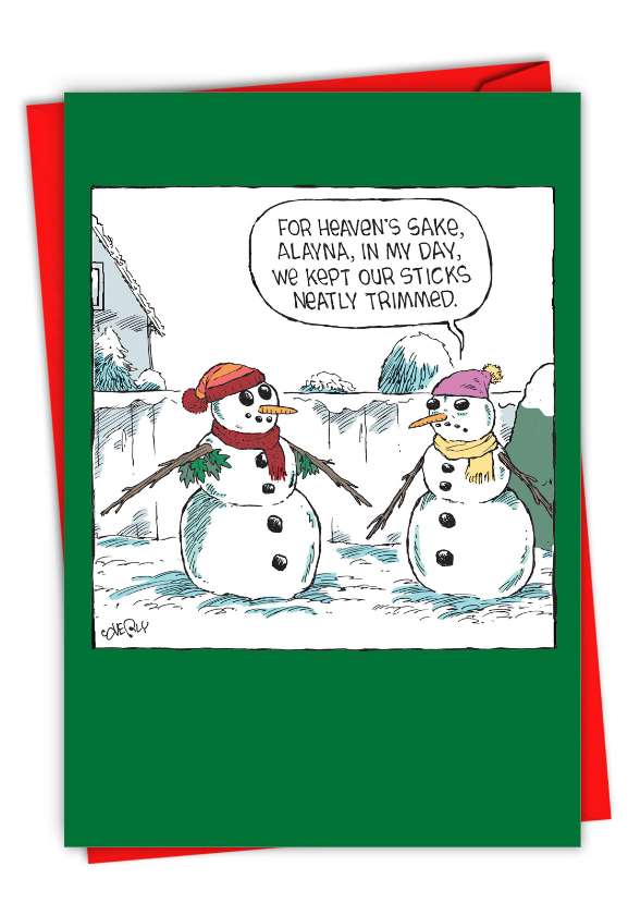 Funny Merry Christmas Paper Greeting Card By Dave Coverly From NobleWorksCards.com - Trimmed Sticks
