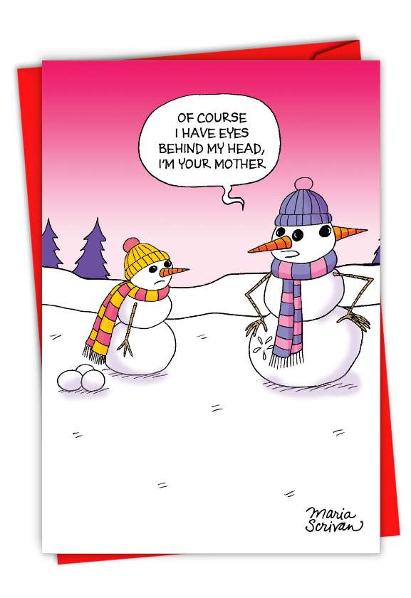 Funny Merry Christmas Paper Greeting Card By Maria Scrivan From NobleWorksCards.com - Snow Mother