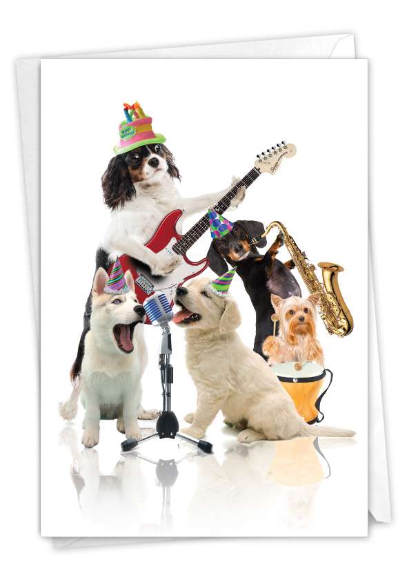 Artful Birthday Paper Greeting Card By From NobleWorksCards.com - Animal Bands - Dogs