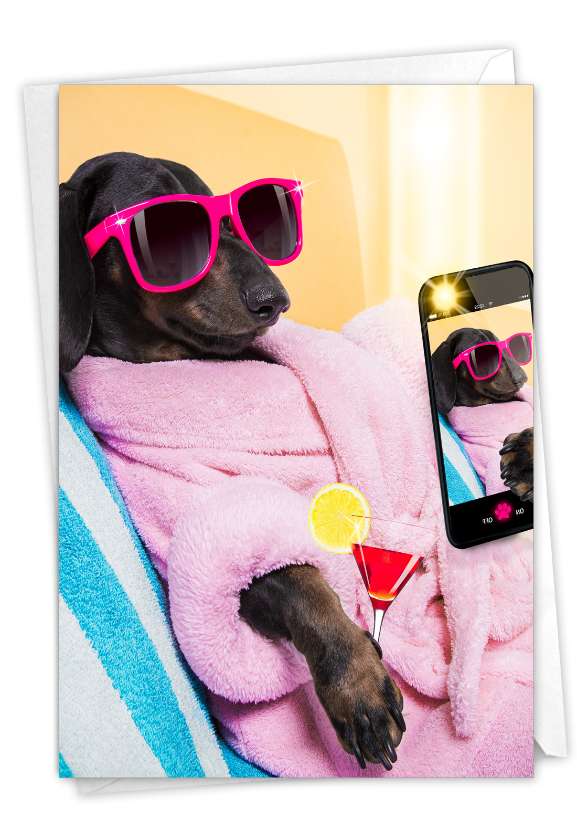 Stylish Birthday Greeting Card By From NobleWorksCards.com - Doggy Selfie - Vacation
