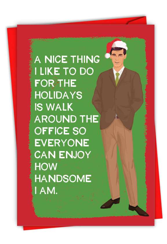 Hilarious Merry Christmas Printed Card By Bluntcard From NobleWorksCards.com - Handsome Office Worker