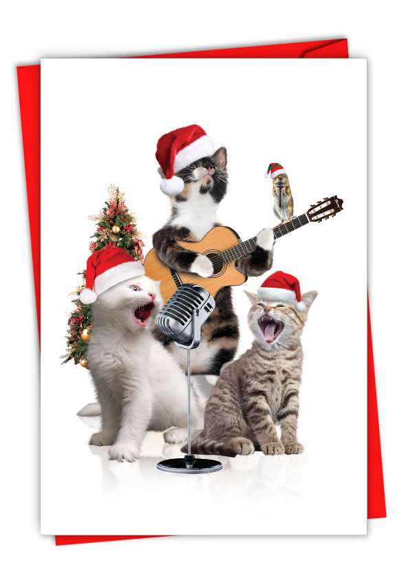 Creative Merry Christmas Card By From NobleWorksCards.com - Holiday Animal Bands-Cats