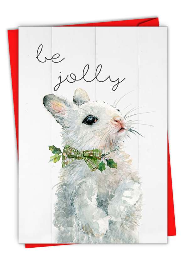 Stylish Merry Christmas Printed Card By Carol Robinson From NobleWorksCards.com - Holiday Be Wild-Rabbit