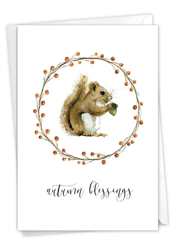 Artistic Thanksgiving Greeting Card By Carol Robinson From NobleWorksCards.com - Thankful Critters-Squirrel
