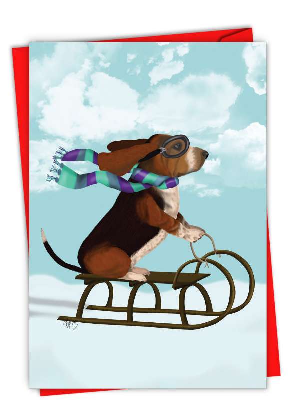 Artful Merry Christmas Greeting Card By World Art Group From NobleWorksCards.com - Noel Animals-Dog