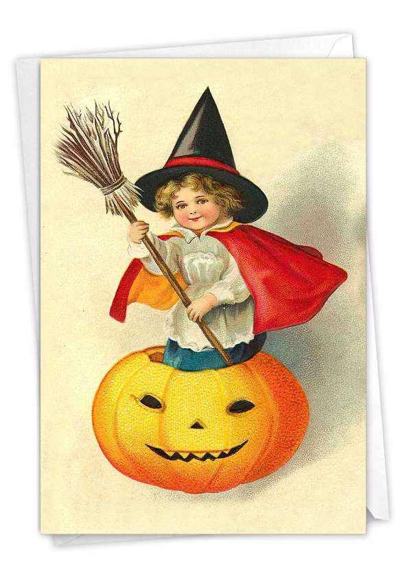 Beautiful Halloween Greeting Card By From NobleWorksCards.com - Vintage Pumpkins-Witch
