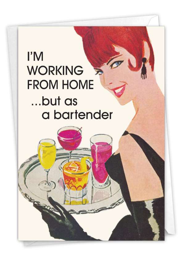 Humorous Birthday Paper Card By Ephemera From NobleWorksCards.com - Working From Home - Woman