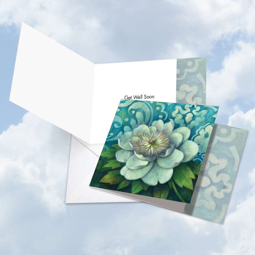 Creative Get Well Square Paper Greeting Card by Elaine Lane from NobleWorksCards.com - Blue Magnolia