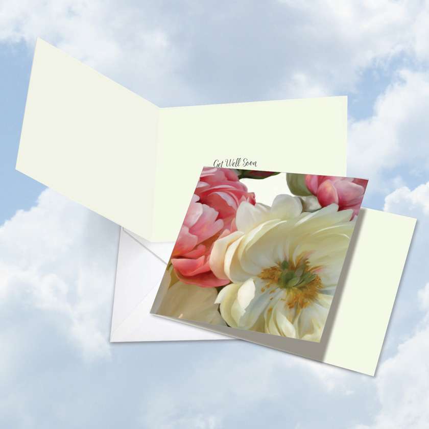 Creative Get Well Square Paper Greeting Card by Carol Robinson from NobleWorksCards.com - Peony Passion