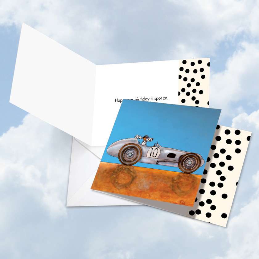 Stylish Birthday Square Paper Card by Ed Van Der Hoek from NobleWorksCards.com - See Spot Drive a Roadster