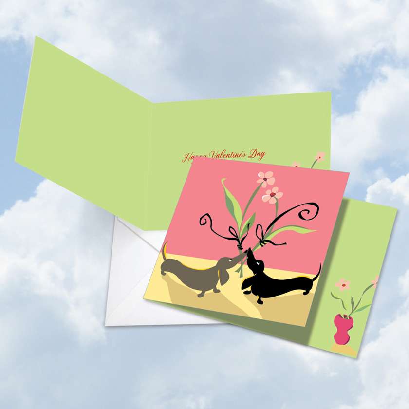 Stylish Valentine's Day Square Printed Greeting Card by Linda Fountain from NobleWorksCards.com - Dachshund Love
