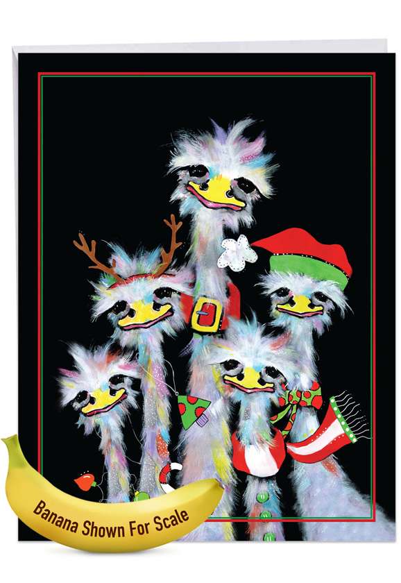 Creative Merry Christmas Jumbo Printed Greeting Card By Jenny Foster From NobleWorksCards.com - Merry Ostriches - Group