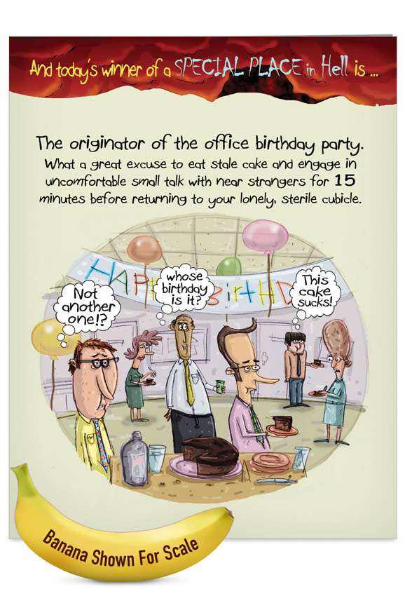 Hilarious Birthday Jumbo Printed Greeting Card by Mike Shiell from NobleWorksCards.com - Office Birthday Party