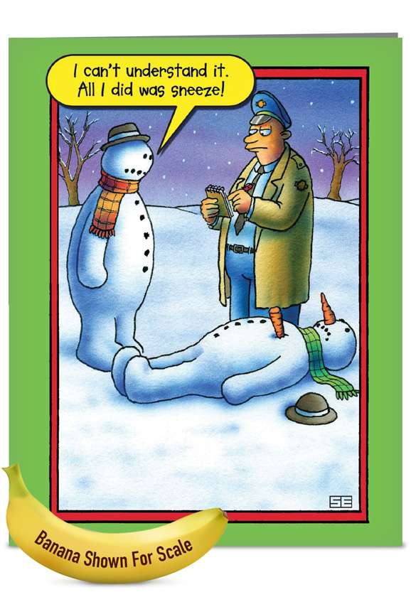 Hilarious Christmas Jumbo Printed Greeting Card by Stan Eales from NobleWorksCards.com - Snowman Sneeze