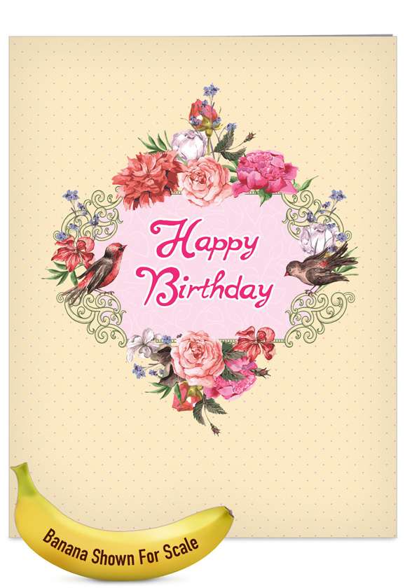 Stylish Birthday Jumbo Paper Card from NobleWorksCards.com - Birds and Blossoms