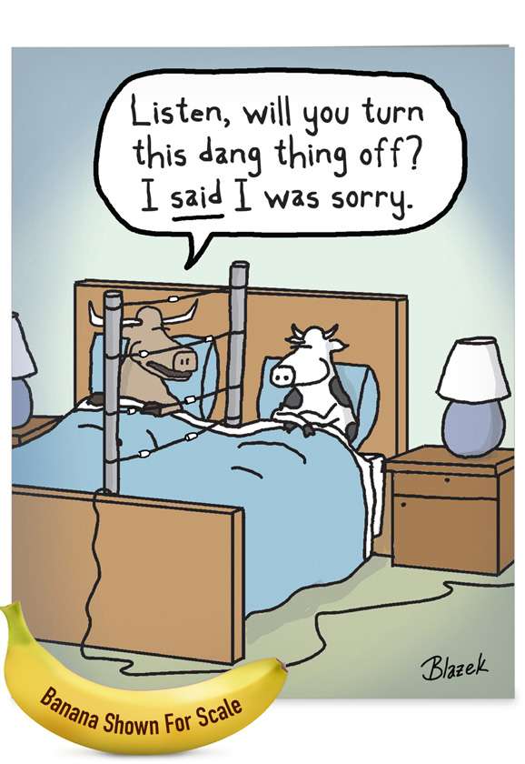 Funny Sorry Jumbo Paper Greeting Card By Dave Blazek From NobleWorksCards.com - Cow Fence