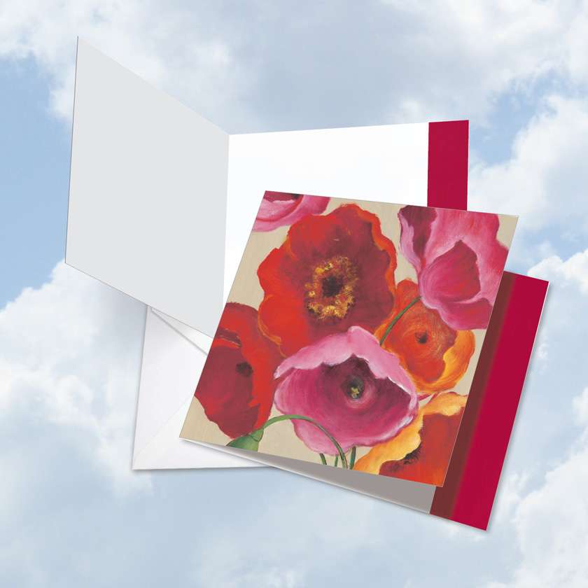 Stylish Thank You Jumbo Square Paper Card by Janet Tava from NobleWorksCards.com - Painted Poppies