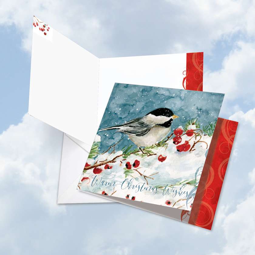 Stylish Happy Holidays Jumbo Square Printed Greeting Card by Carol Robinson from NobleWorksCards.com - Season's Tweets