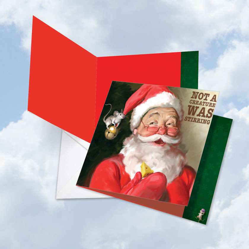 Creative Christmas Jumbo Square Printed Greeting Card by Chris Consani from NobleWorksCards.com - Santa Mouse Stirring