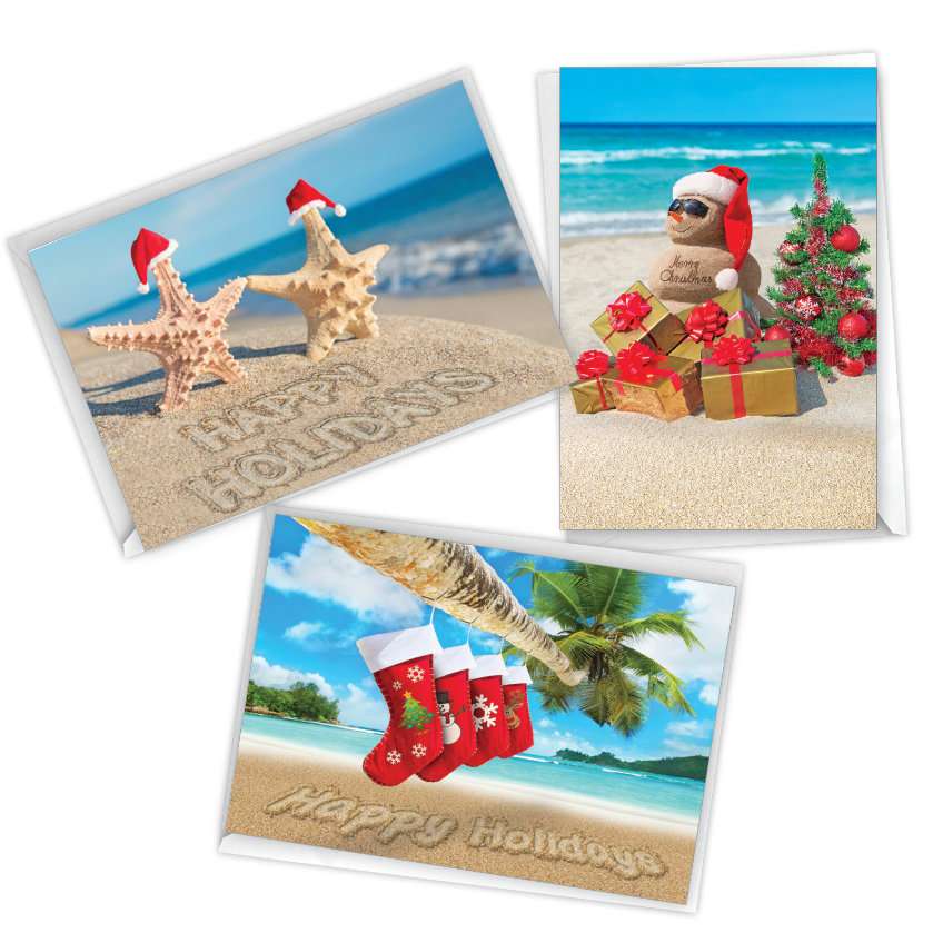 Artful Merry Christmas Printed Greeting Card From NobleWorksCards.com - Season's Beachin'